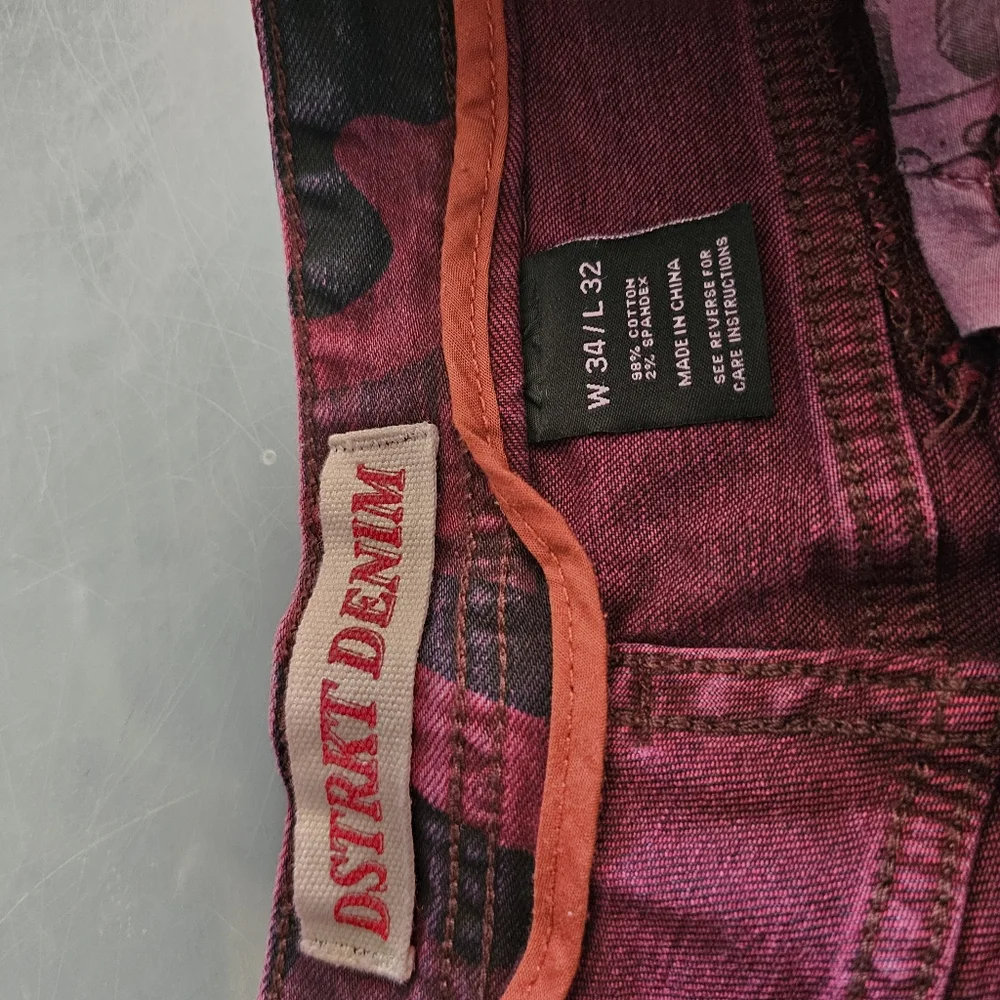 Dstrkt Men Tie-dye Camo Pattern Red Denim Jeans W34/L32 straight